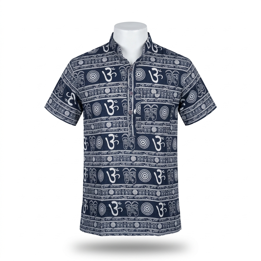 Unisex | 'Om' printed Cotton Short Kurta | half sleeve | waist length | religious motifs