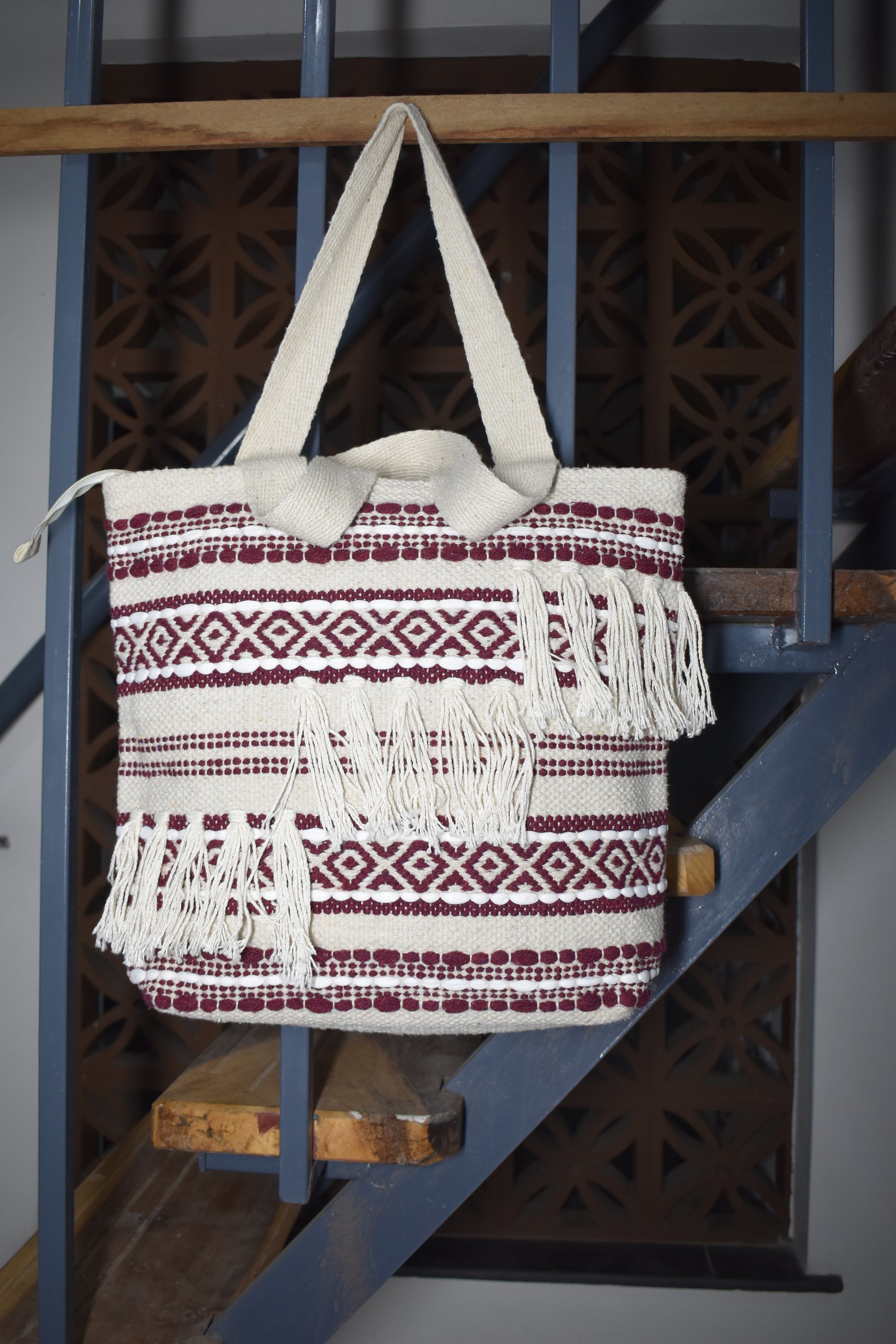 Cotton Handloomed Shopping Bag | assorted multicoloured & Textured pattern | large size | women