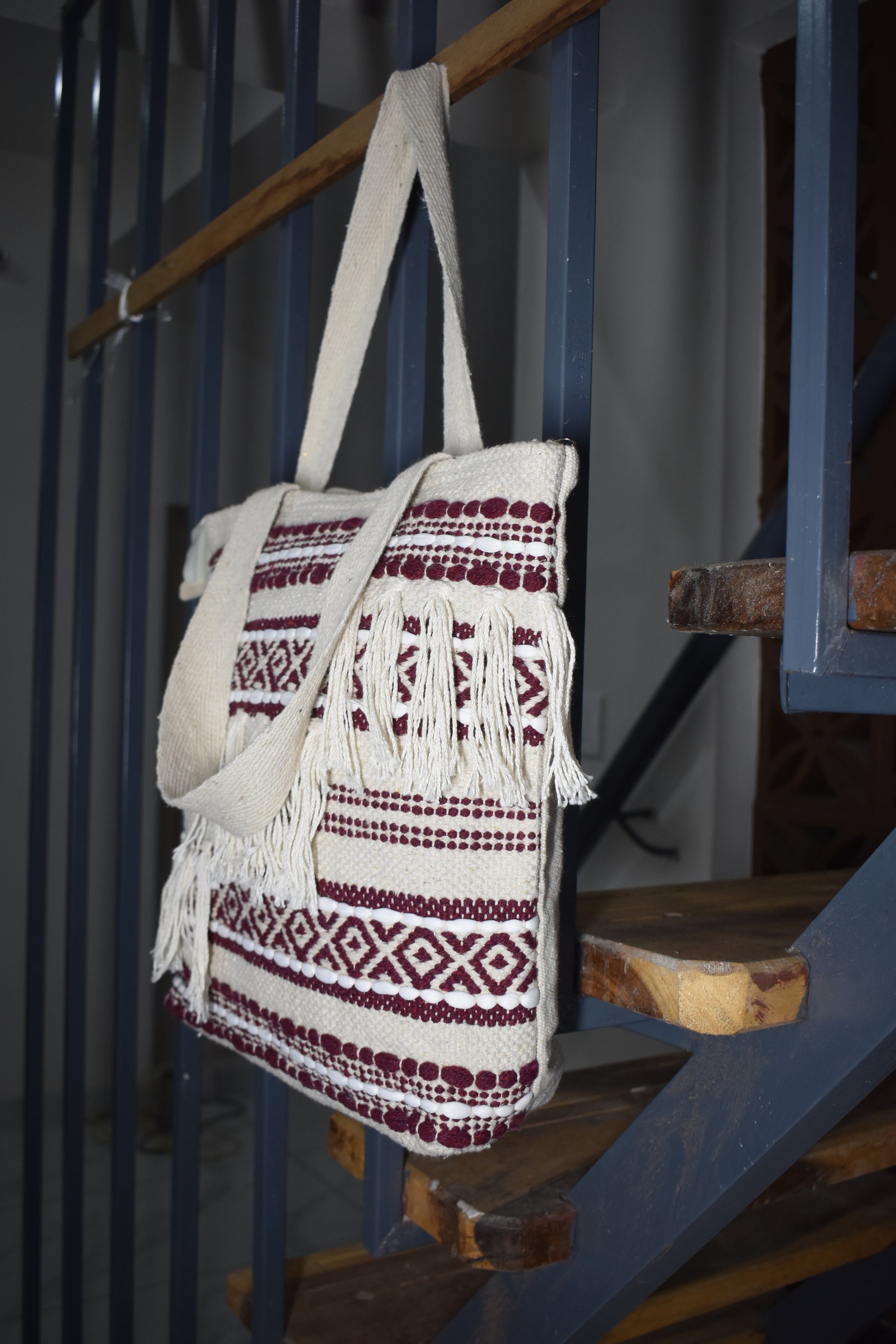 Cotton Handloomed Shopping Bag | assorted multicoloured & Textured pattern | large size | women