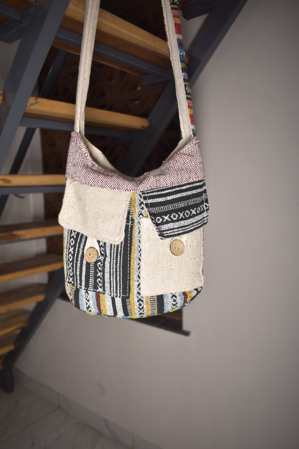 Cotton Jhola/ Bag | assorted multicoloured & Textured pattern | shoulder strap | unisex