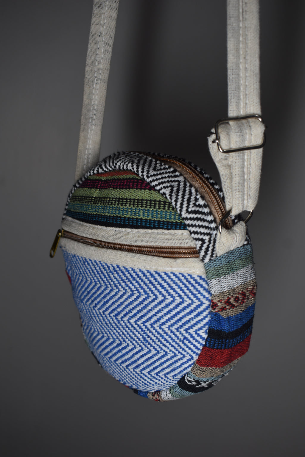 Cotton 7" Round Sling Bag | assorted multicoloured & Textured pattern | women