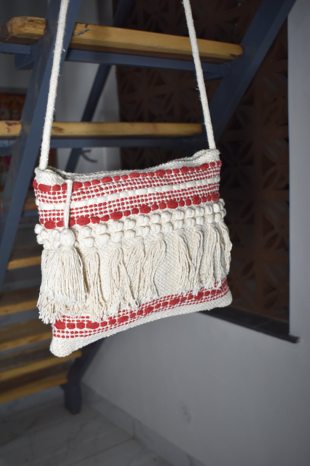 Cotton Handloomed Shopping Sling Bag | assorted multicoloured & Textured pattern | women