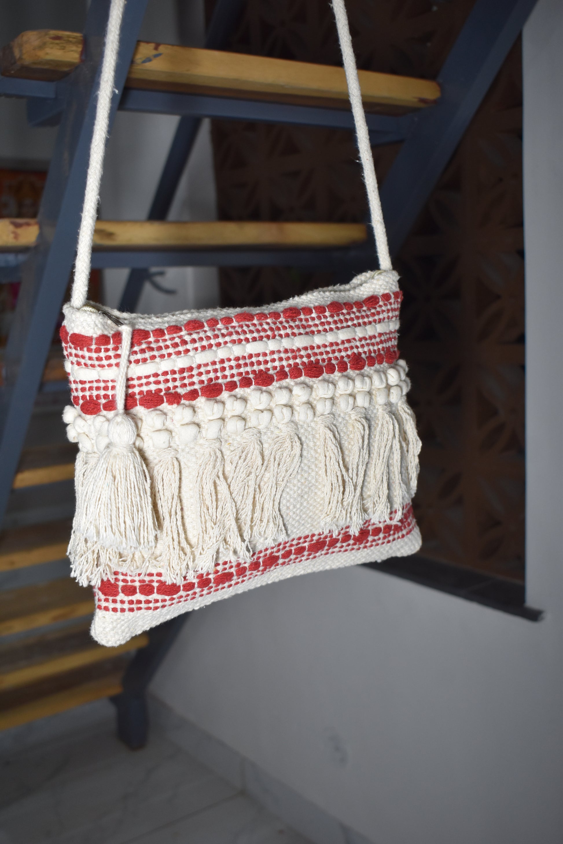 Cotton Handloomed Shopping Sling Bag | assorted multicoloured & Textured pattern | women