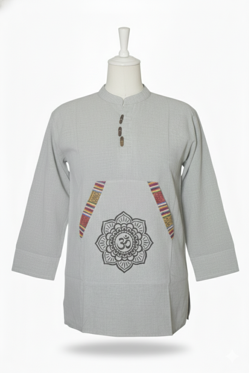 Unisex | Himalayan Patti Khadi Kurta | full sleeve | kangaroo pocket | block print