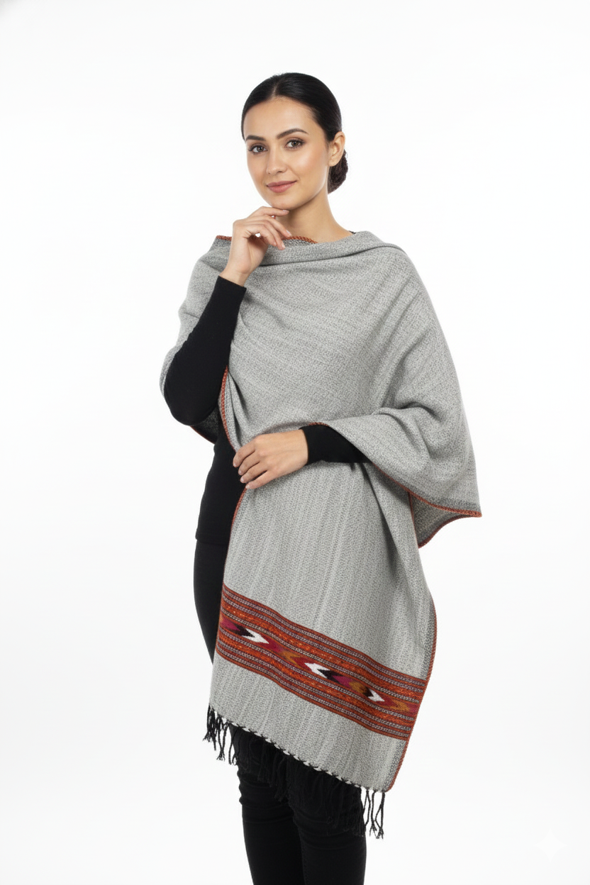 Women | Traditional Kullu Patti Pure Woolen Stole | GI Tagged | Kattu Design with Doru | handloomed