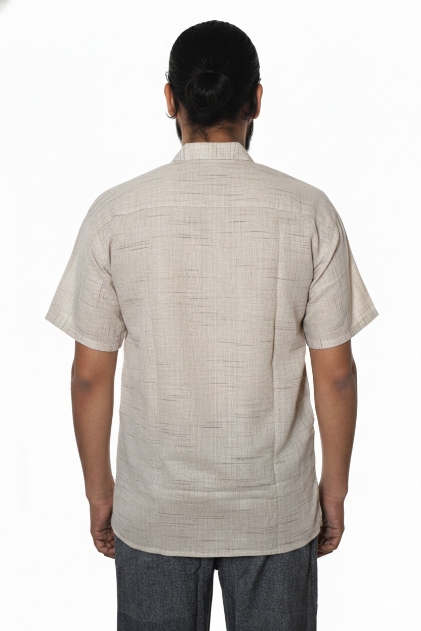 Men | Matka Khadi Cotton Short Ethnic Kurta | half sleeve | chest and side pockets | handloomed