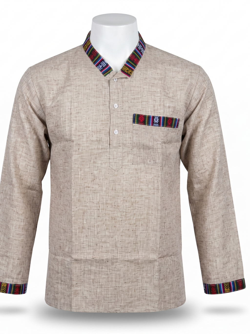Men | Himalayan Patti Putki- Cotton Short Ethnic Kurta | full sleeve | chest and side pockets | textured pattern