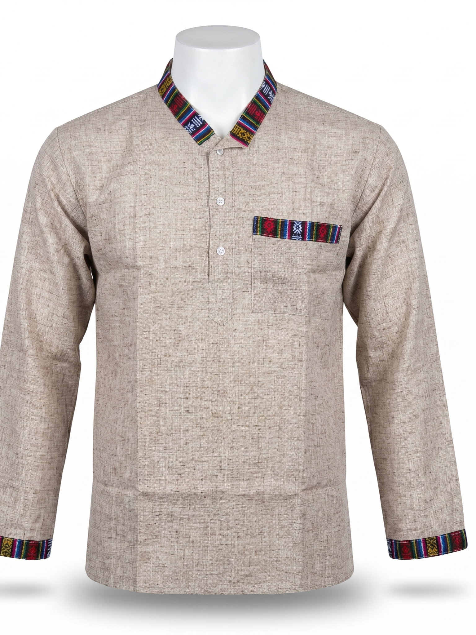 Men | Himalayan Patti Putki- Cotton Short Ethnic Kurta | full sleeve | chest and side pockets | textured pattern