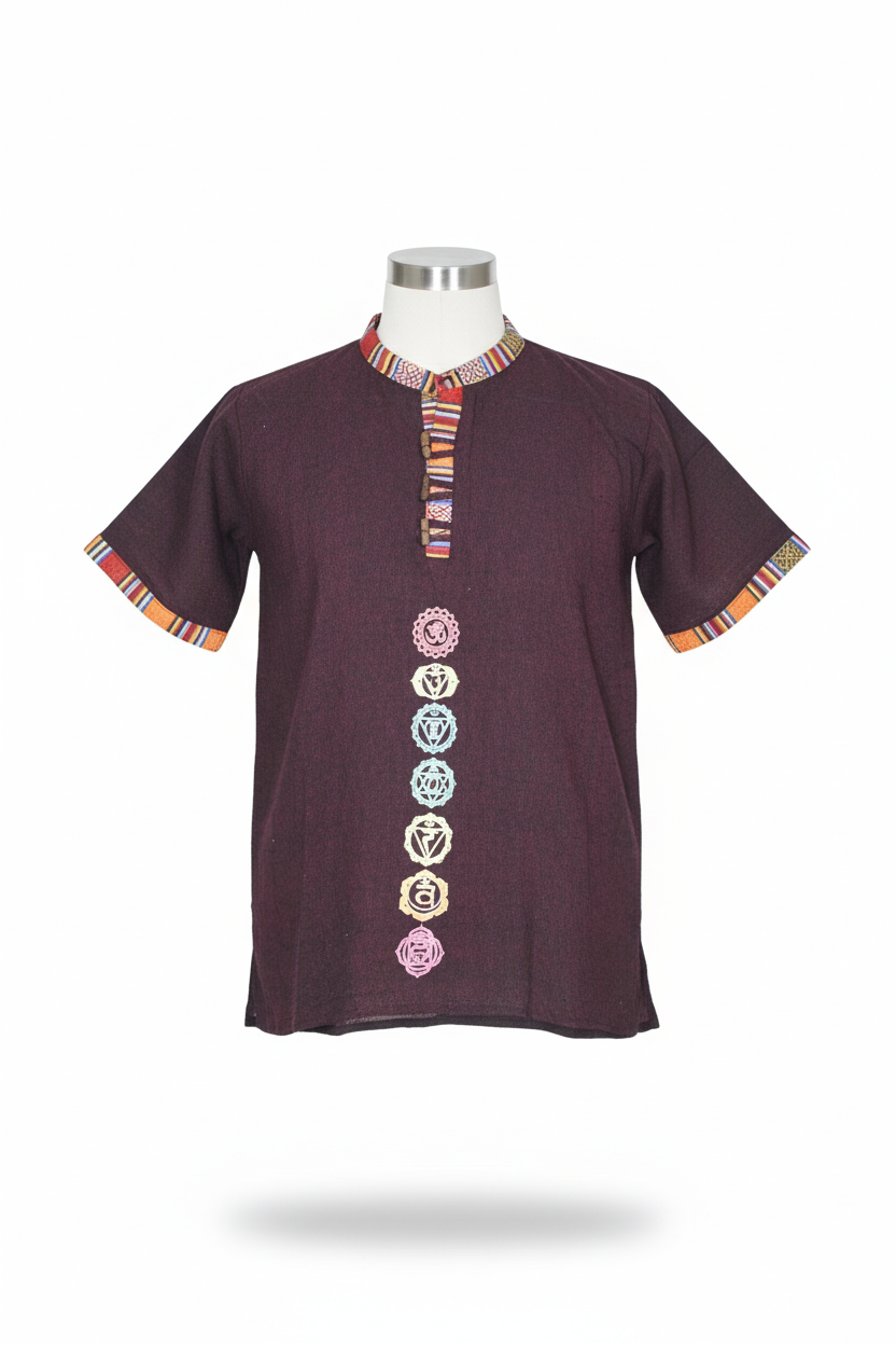 Unisex | Himalayan Patti Khadi Kurta | half sleeve | waist length | 7-Chakra print