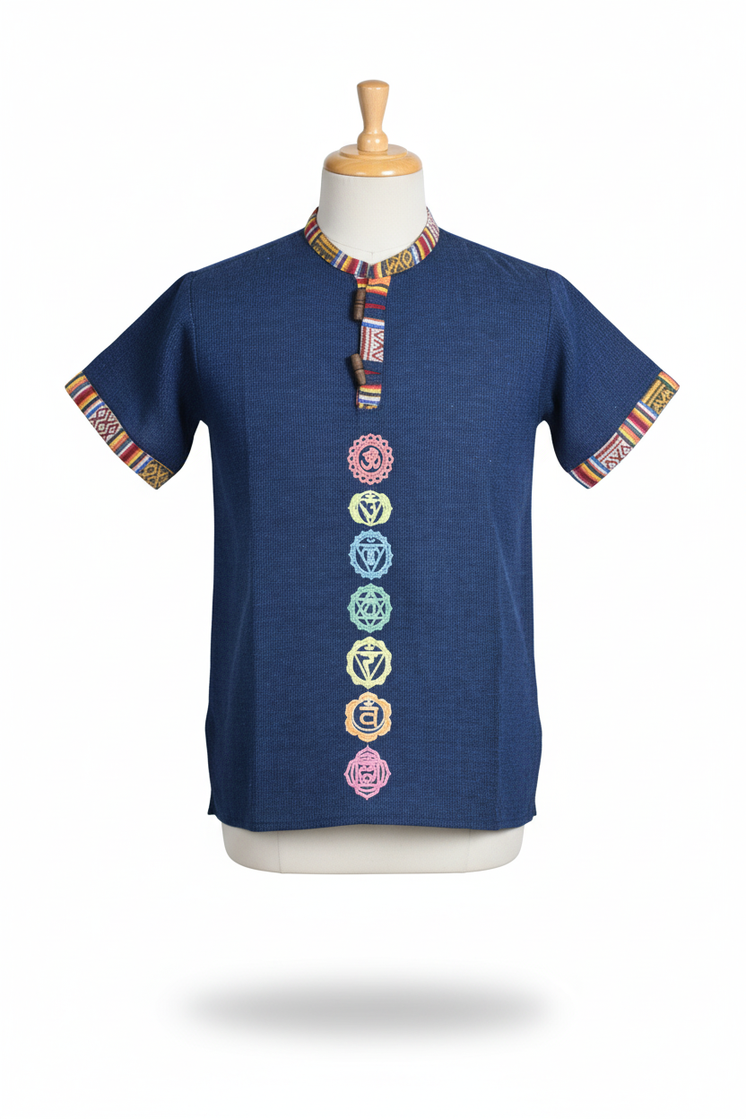 Kids | Himalayan Patti Printed Khadi Kurta | half sleeve | waist length | 7-Chakra print