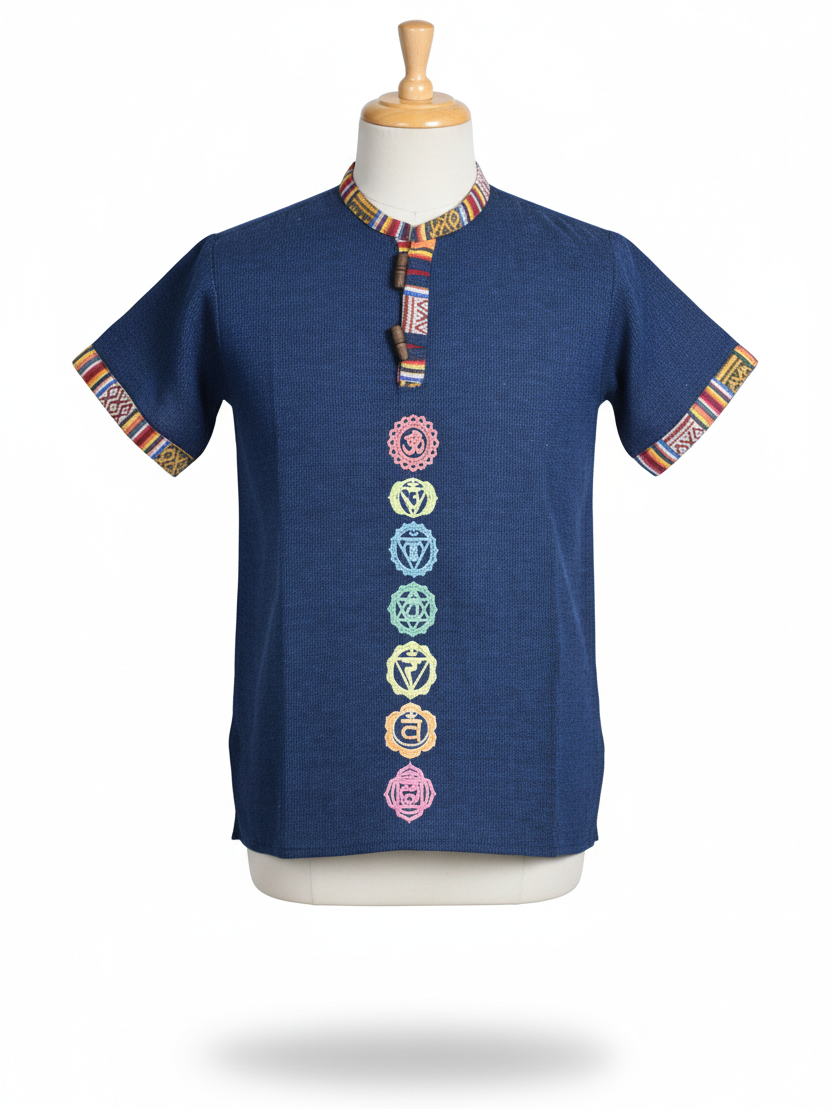 Kids | Himalayan Patti Printed Khadi Kurta | half sleeve | waist length | 7-Chakra print