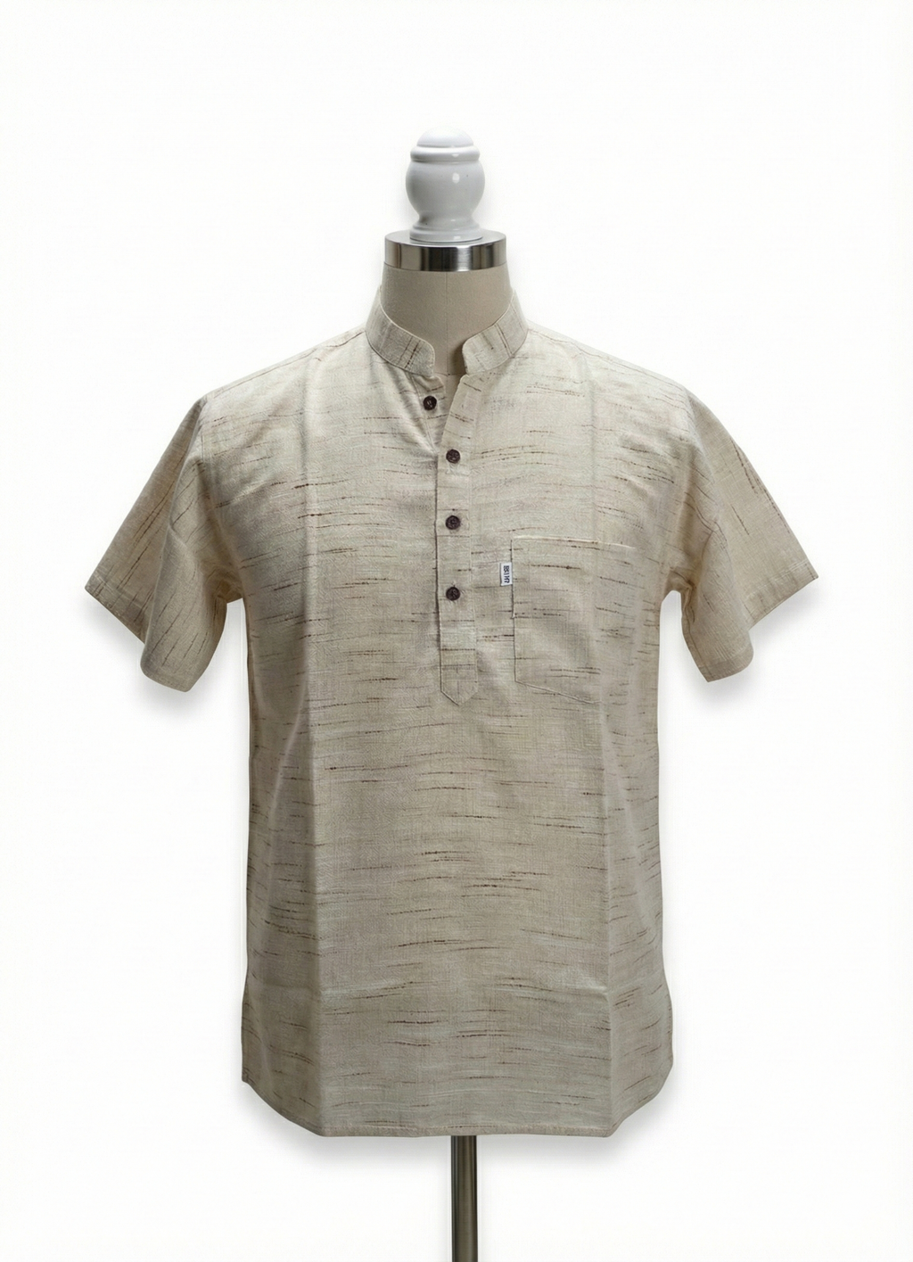 Men | Matka Khadi Cotton Short Ethnic Kurta | half sleeve | chest and side pockets | handloomed