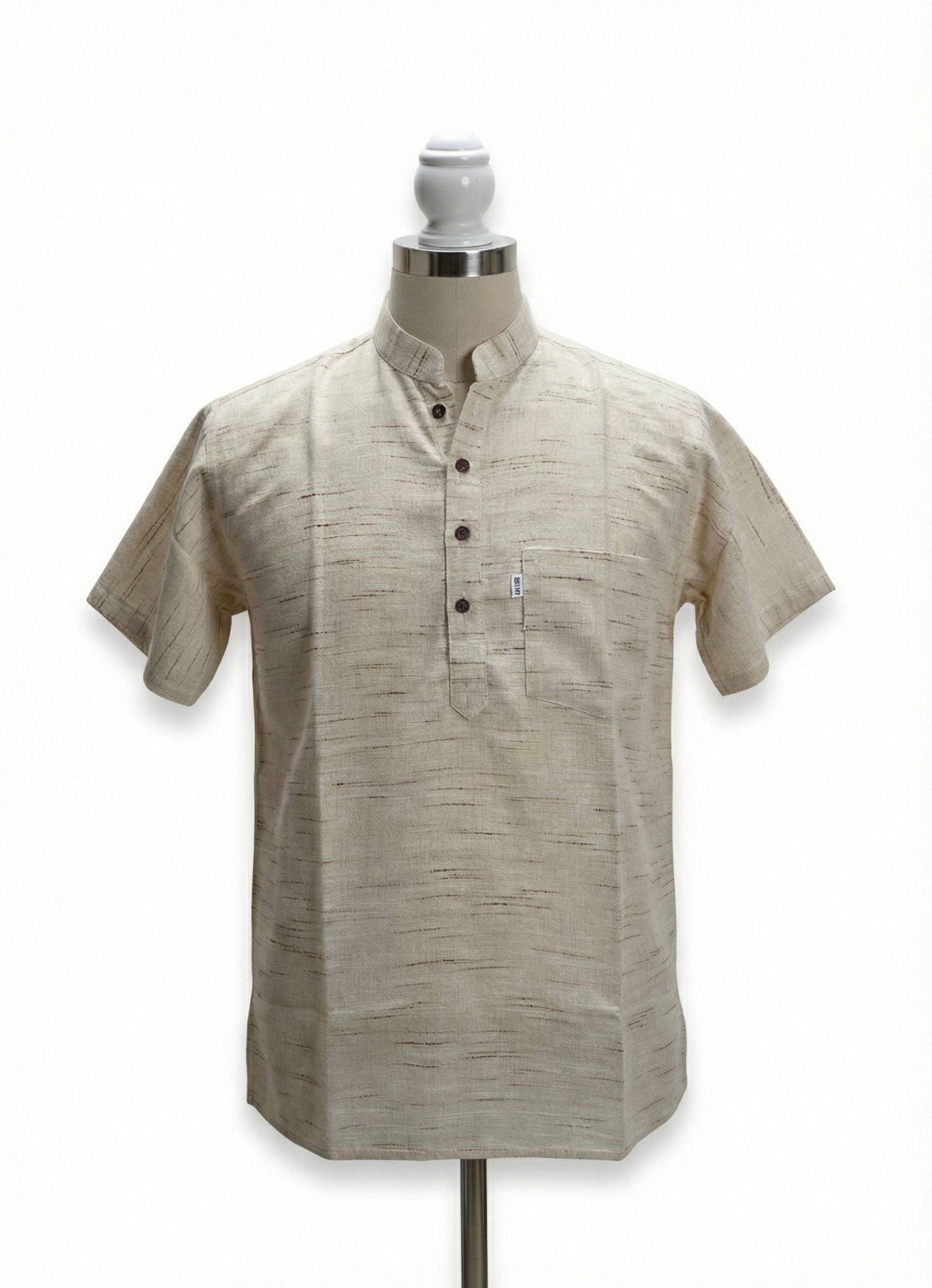 Men | Matka Khadi Cotton Short Ethnic Kurta | half sleeve | chest and side pockets | handloomed