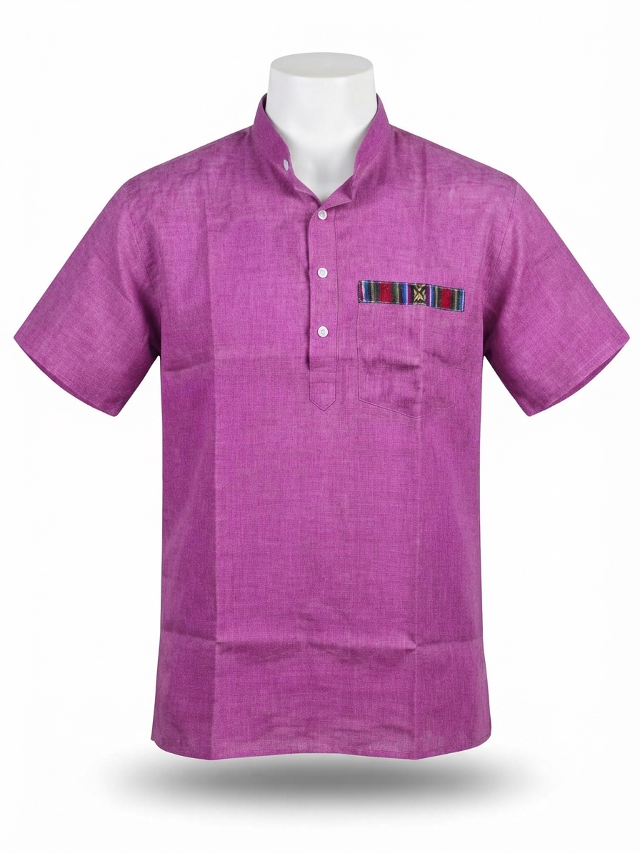 Men | Linen-blended Cotton Short Ethnic Kurta | half sleeve | chest and side pockets | textured pattern