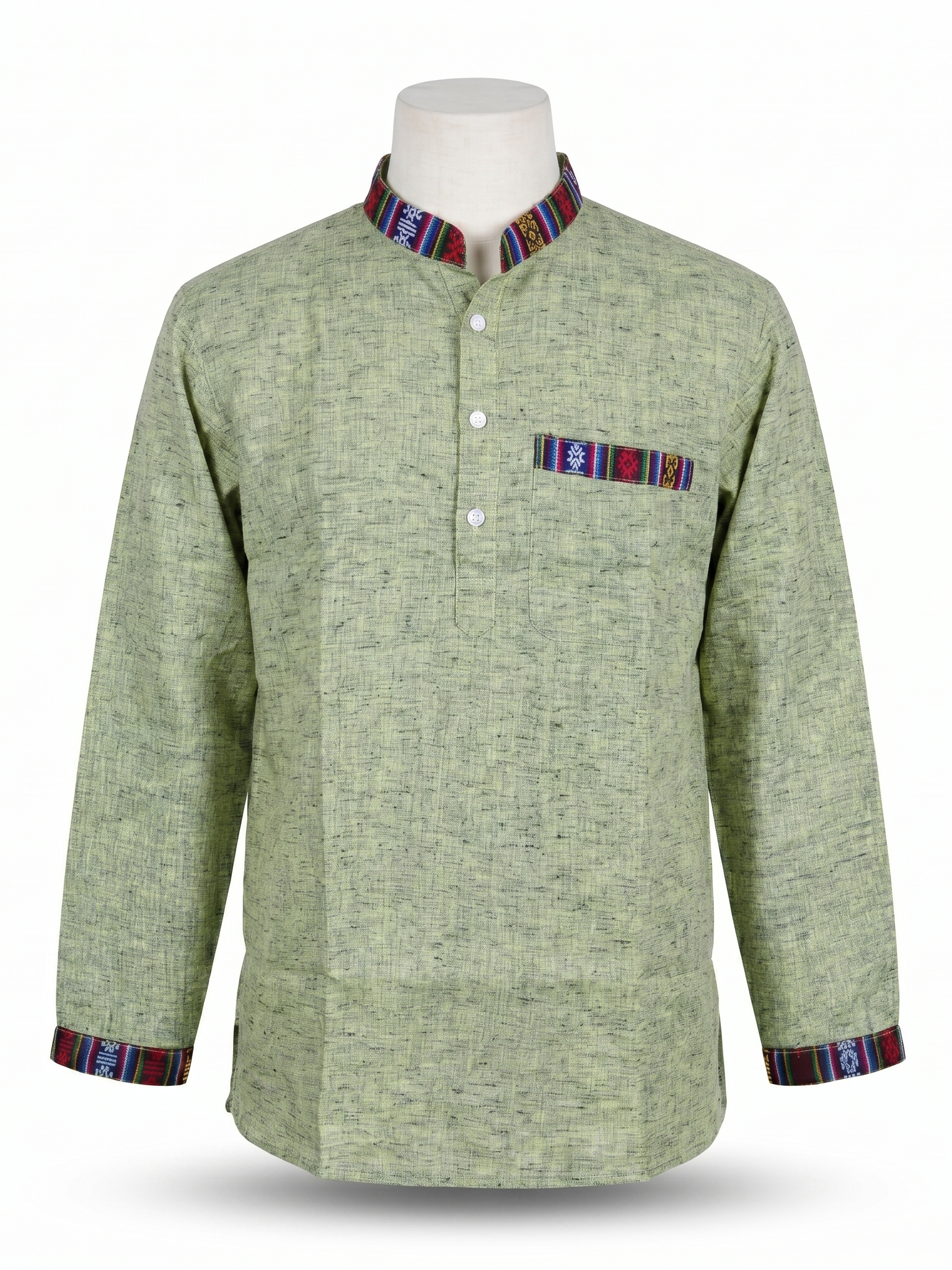 Men | Himalayan Patti Putki- Cotton Short Ethnic Kurta | full sleeve | chest and side pockets | textured pattern