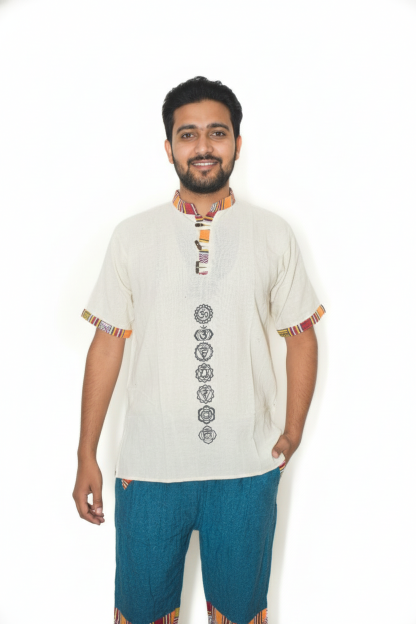 Unisex | Himalayan Patti Khadi Kurta | half sleeve | waist length | 7-Chakra print