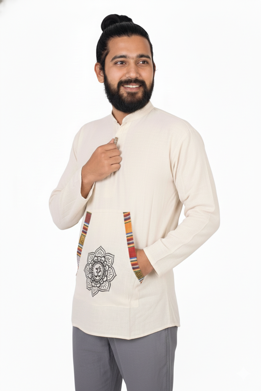 Unisex | Himalayan Patti Khadi Kurta | full sleeve | kangaroo pocket | block print