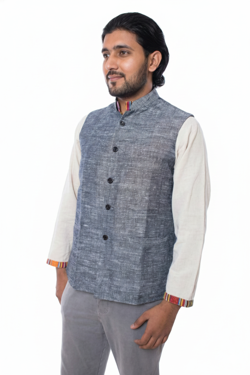 Men | Traditional Khadi Waistcoat | Modi Vest | Nehru Jacket | textured