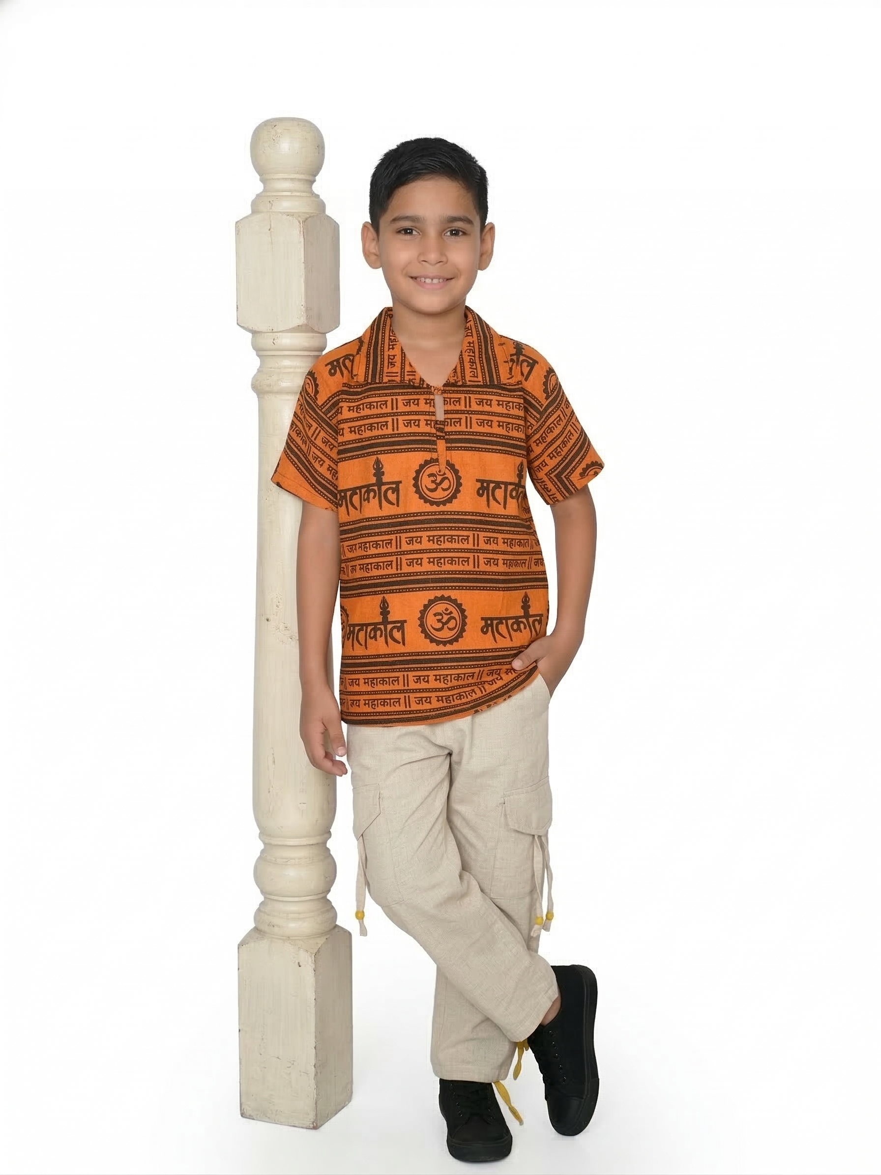 Kids | 'Om' printed Cotton Kurta | half sleeve | religious motifs