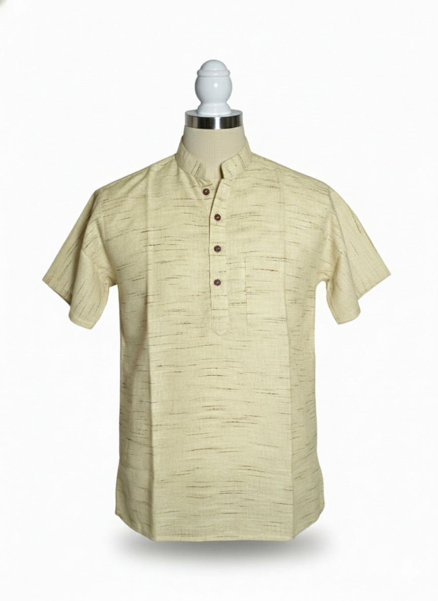 Men | Matka Khadi Cotton Short Ethnic Kurta | half sleeve | chest and side pockets | handloomed