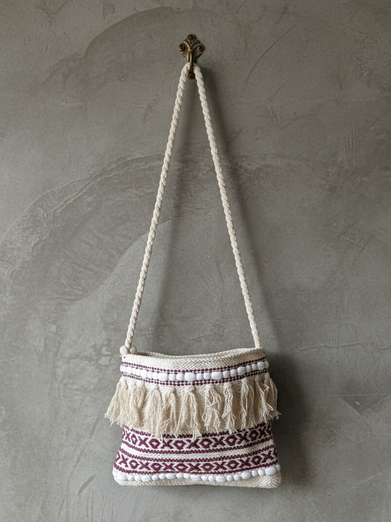 Cotton Handloomed Shopping Sling Bag | assorted multicoloured & Textured pattern | women