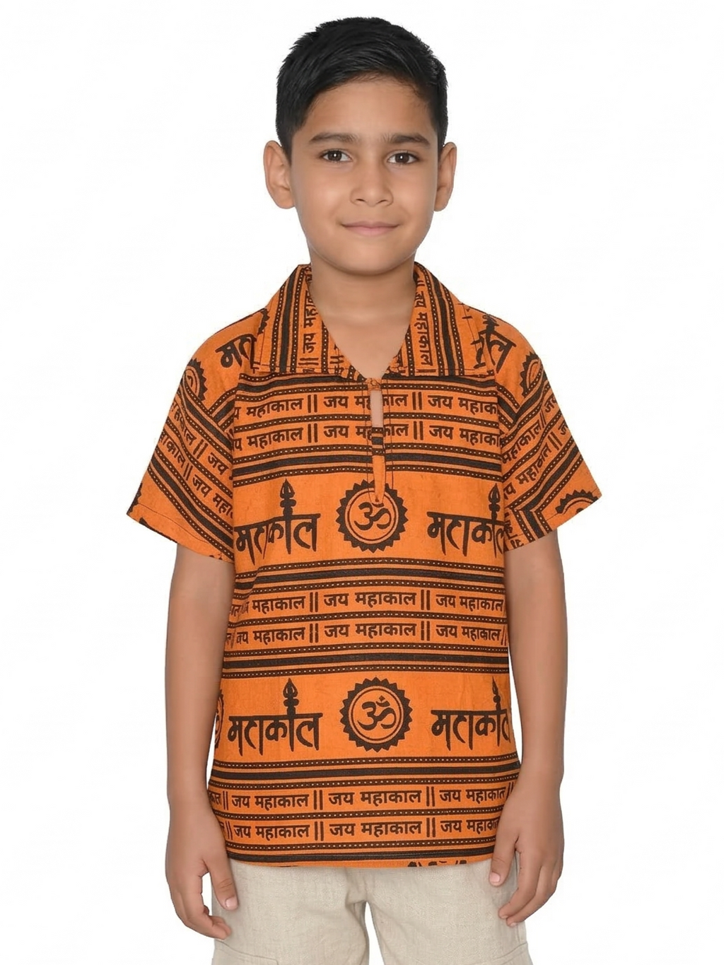 Kids | 'Om' printed Cotton Kurta | half sleeve | religious motifs