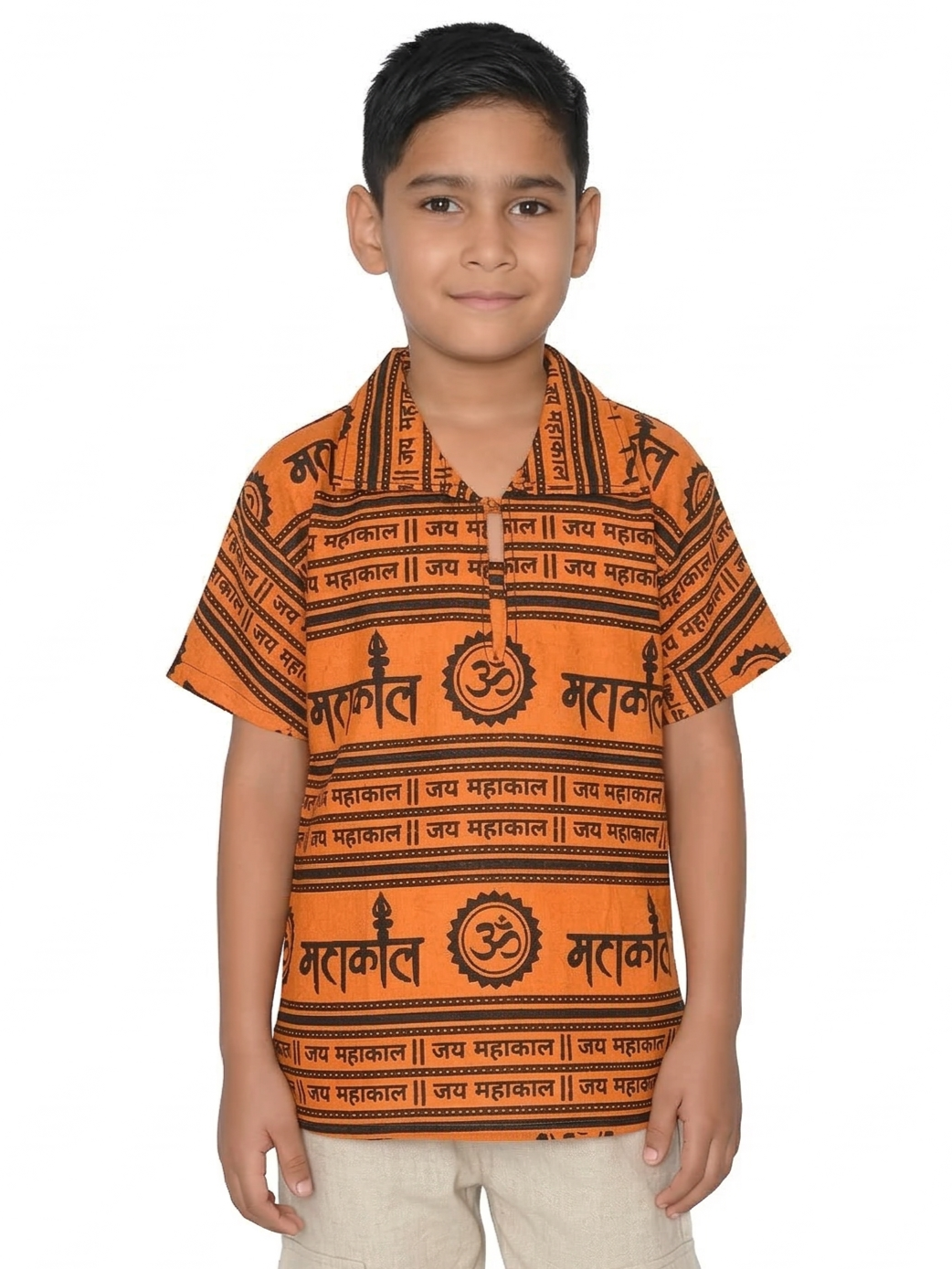 Kids | 'Om' printed Cotton Kurta | half sleeve | religious motifs