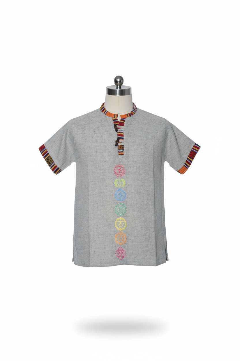 Kids | Himalayan Patti Printed Khadi Kurta | half sleeve | waist length | 7-Chakra print