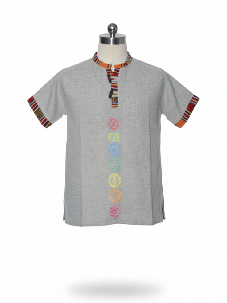 Kids | Himalayan Patti Printed Khadi Kurta | half sleeve | waist length | 7-Chakra print