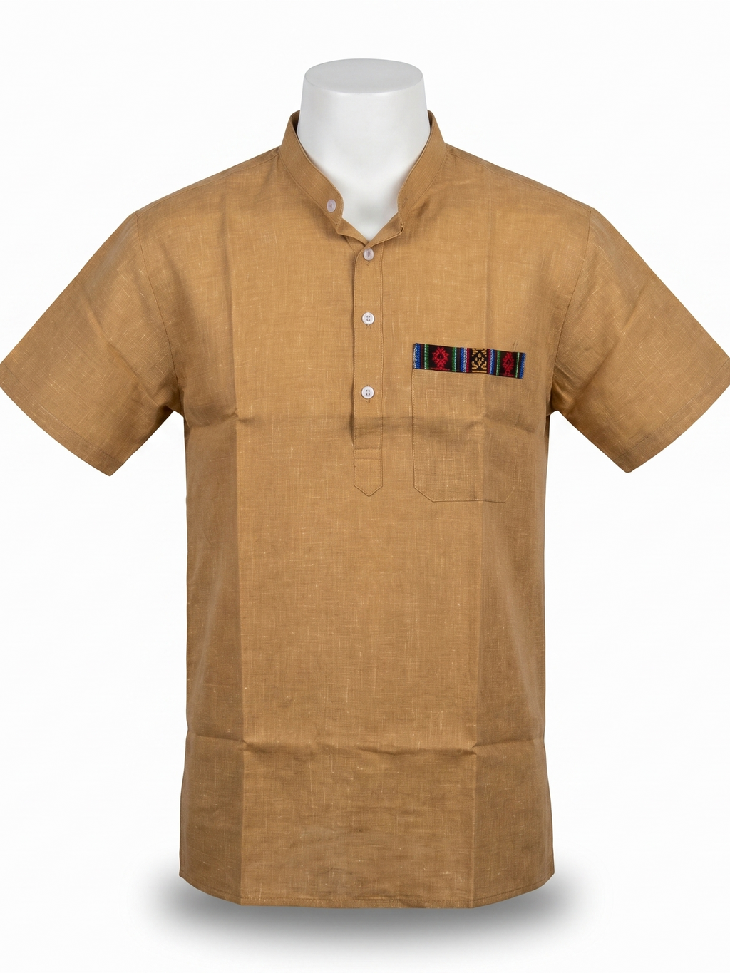 Men | Linen-blended Cotton Short Ethnic Kurta | half sleeve | chest and side pockets | textured pattern
