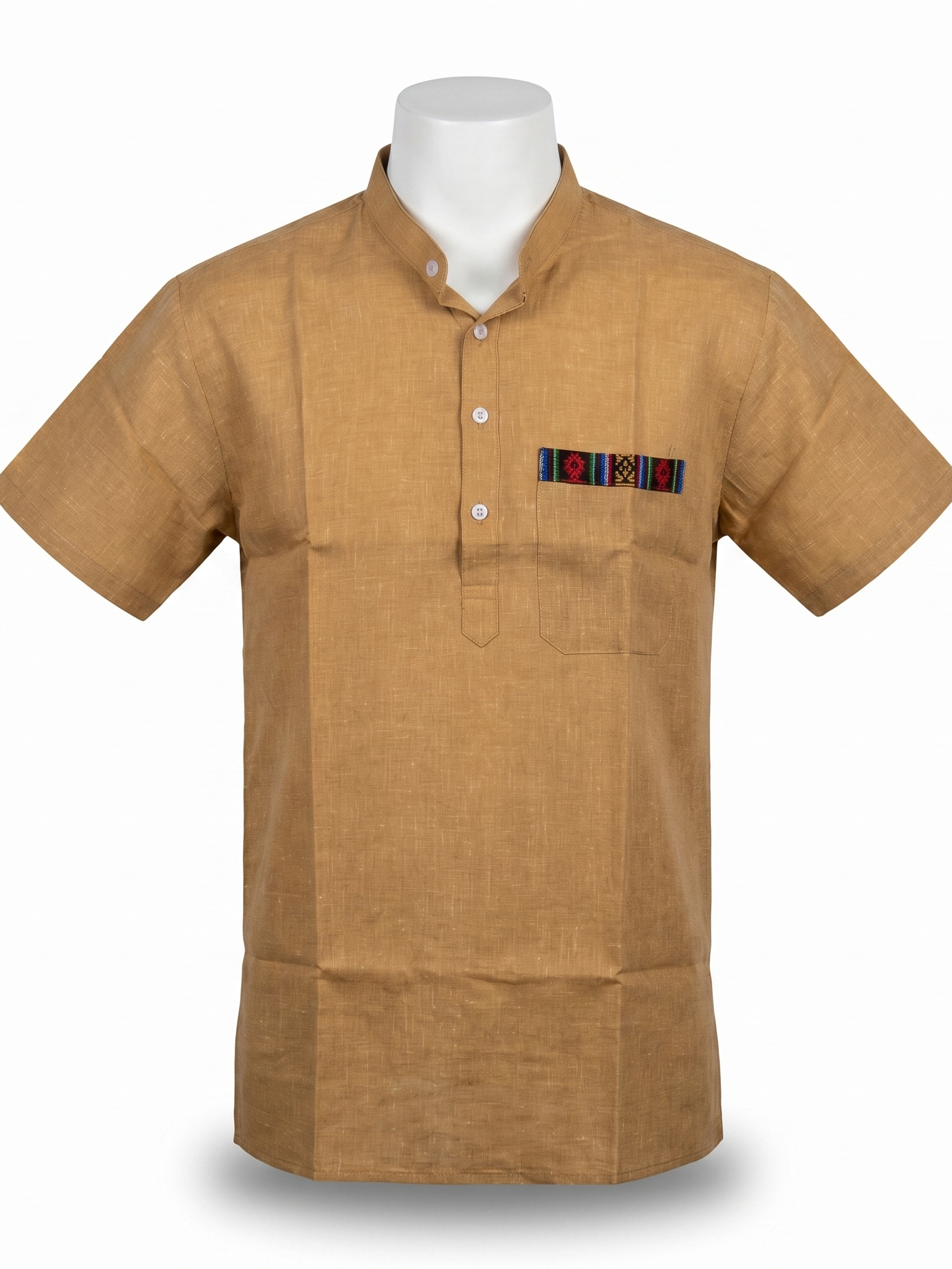 Men | Linen-blended Cotton Short Ethnic Kurta | half sleeve | chest and side pockets | textured pattern