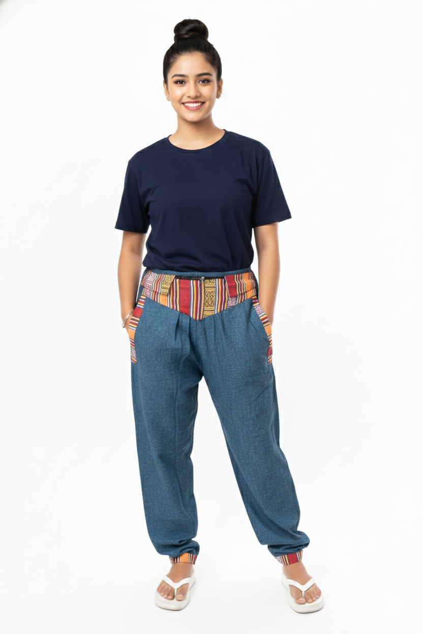 Unisex | Himalayan Patti Khadi Bottom Tie Pant | Bhutani/ Nepali trim | zipped money belt