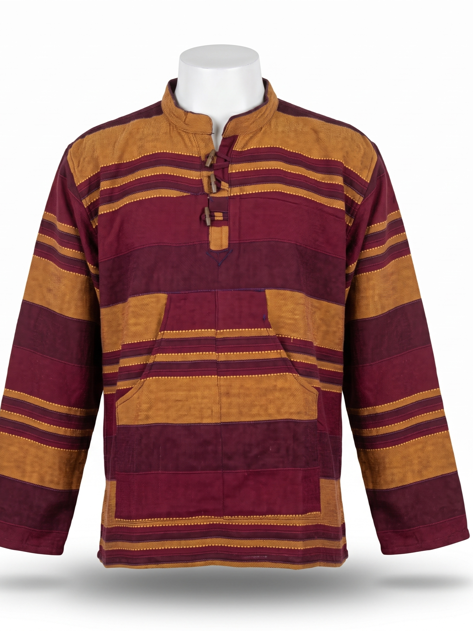Unisex | Striped Grandad Cotton Shirt | Indian Boho style Kurta | kangaroo pocket | multicolored