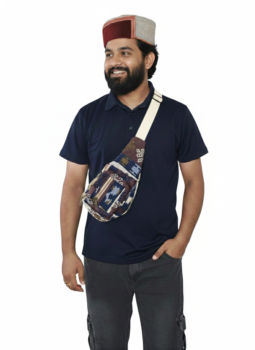 Cotton Waist Bag/ Fanny Pack| assorted multicoloured & textured Belgium pattern | men