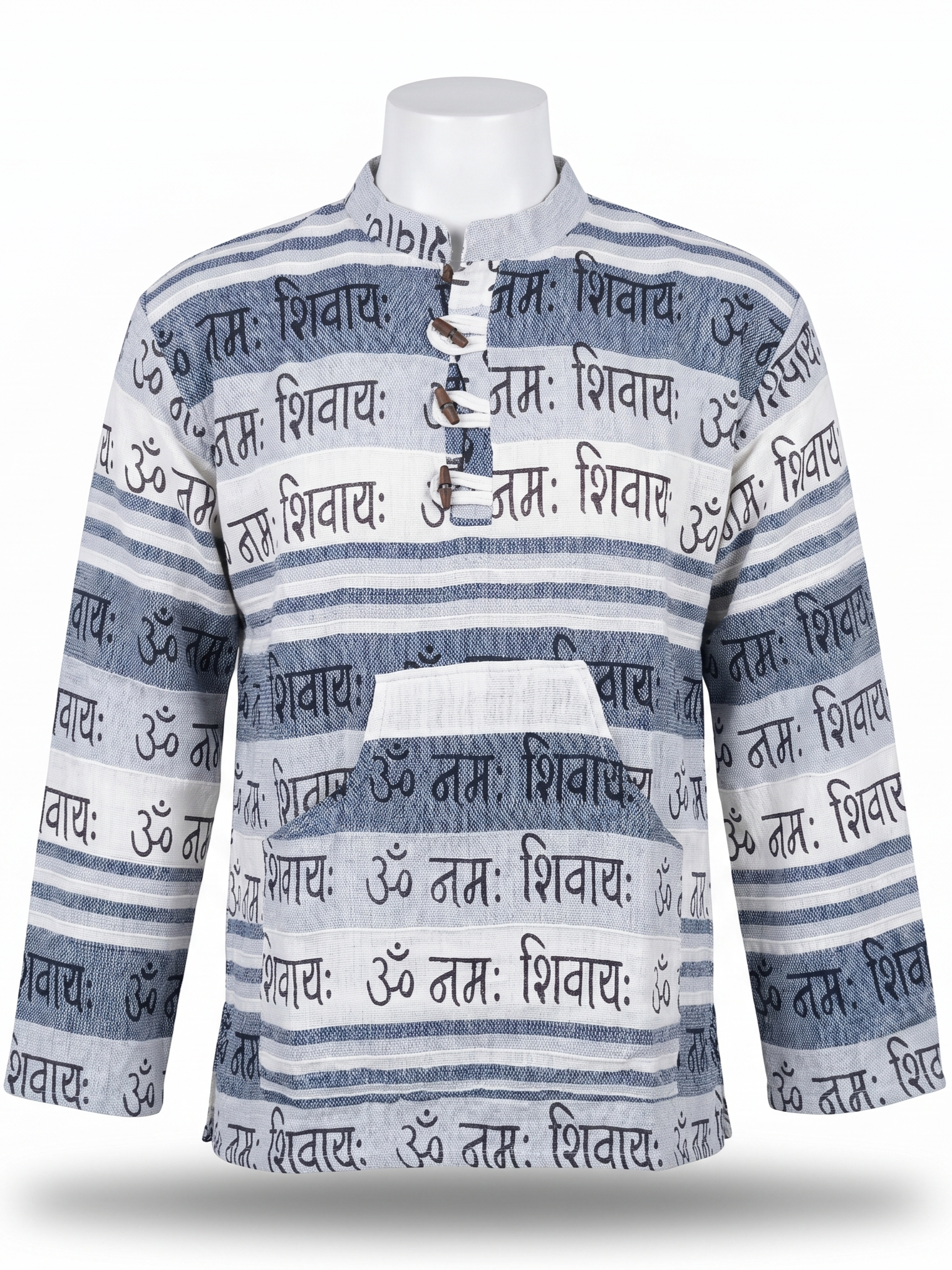 Unisex | Striped Grandad Cotton Shirt | Indian Boho style Kurta | kangaroo pocket | block print | multicolored