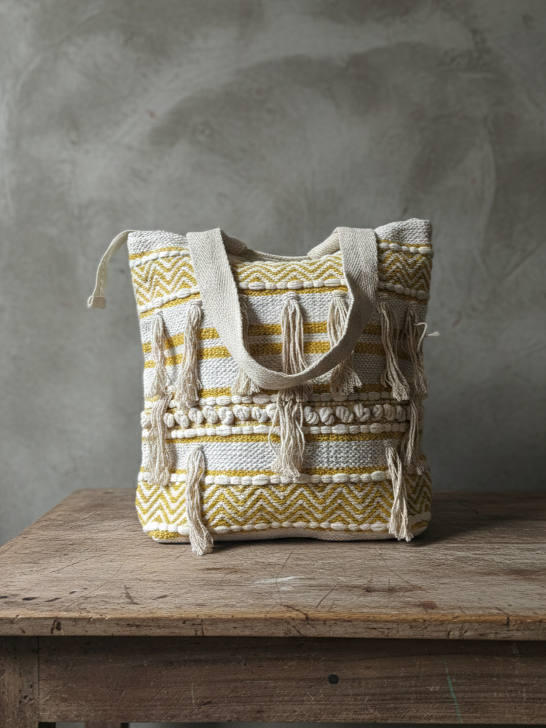 Cotton Handloomed Shopping Bag | assorted multicoloured & Textured pattern | large size | women