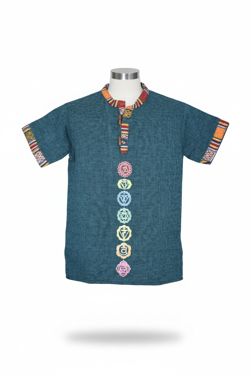 Kids | Himalayan Patti Printed Khadi Kurta | half sleeve | waist length | 7-Chakra print