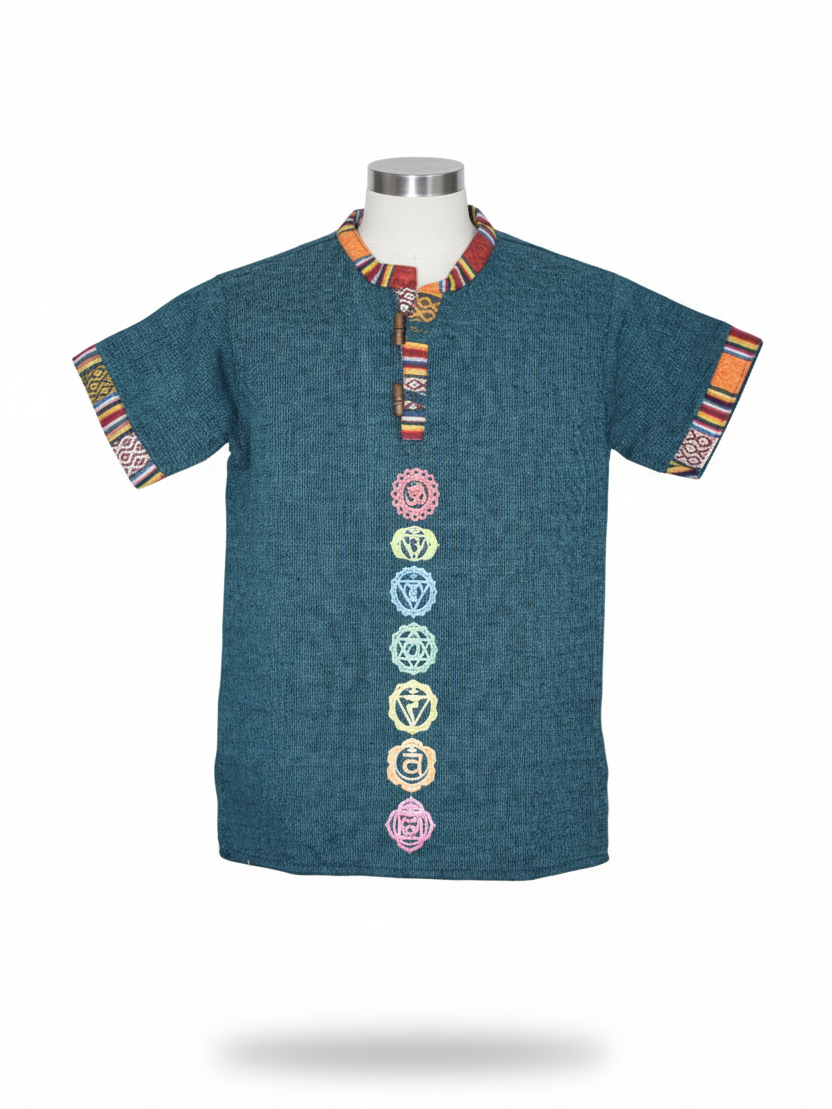 Kids | Himalayan Patti Printed Khadi Kurta | half sleeve | waist length | 7-Chakra print