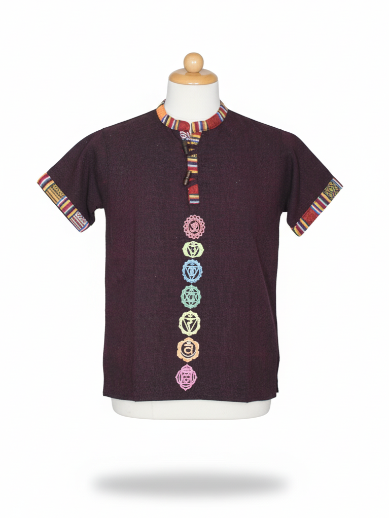 Kids | Himalayan Patti Printed Khadi Kurta | half sleeve | waist length | 7-Chakra print