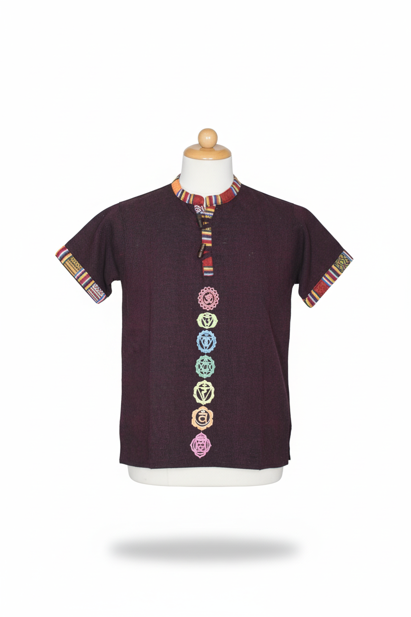 Kids | Himalayan Patti Printed Khadi Kurta | half sleeve | waist length | 7-Chakra print