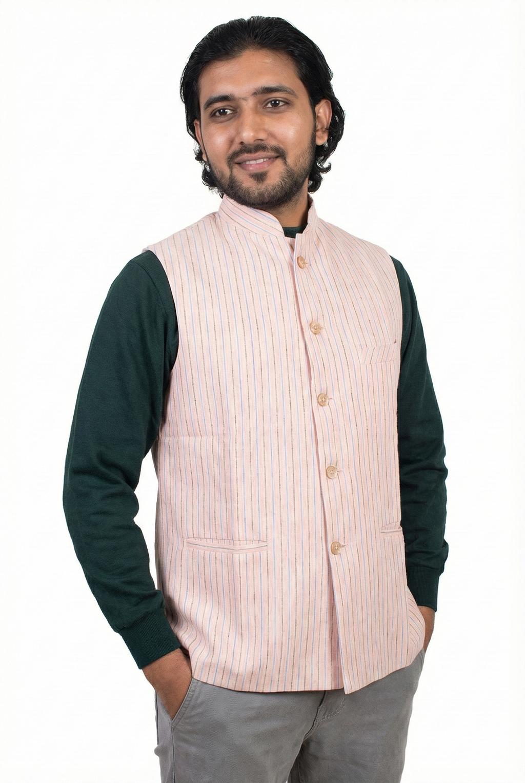 Men | Traditional Jute Waistcoat | Modi Vest | Nehru Jacket | textured