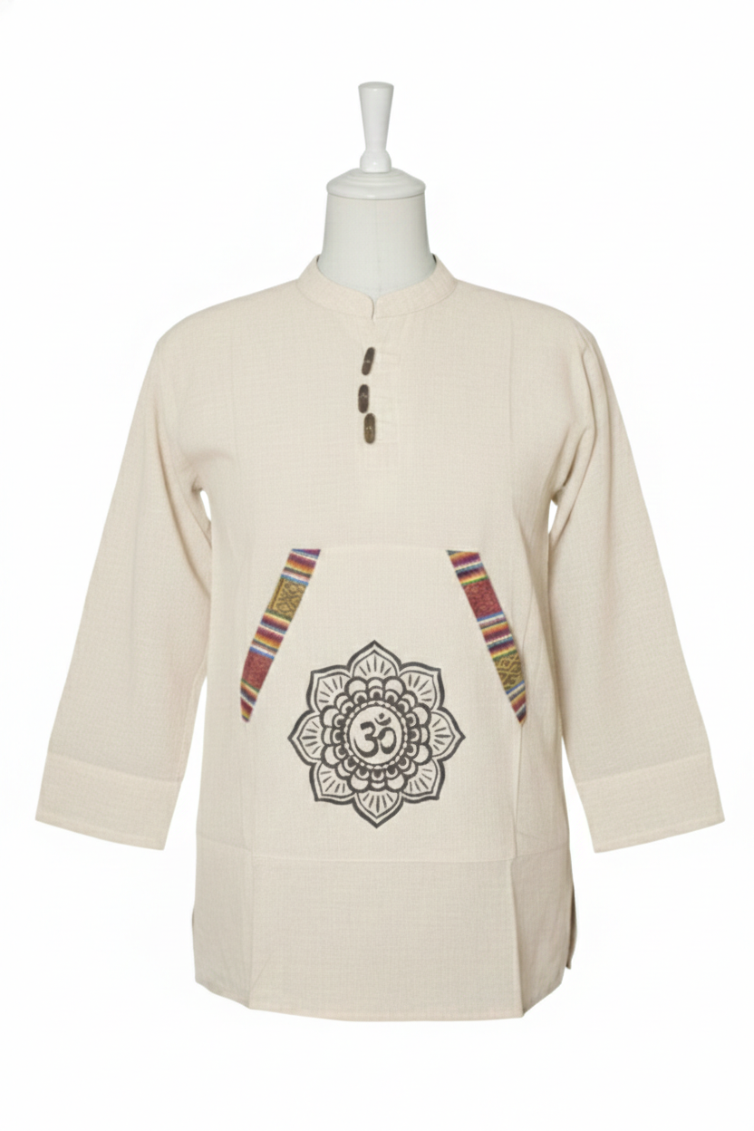 Unisex | Himalayan Patti Khadi Kurta | full sleeve | kangaroo pocket | block print