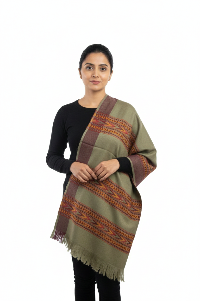 Women | Traditional Kullu Woolen Shawl | GI Tagged | 3-Patti Design | handloom