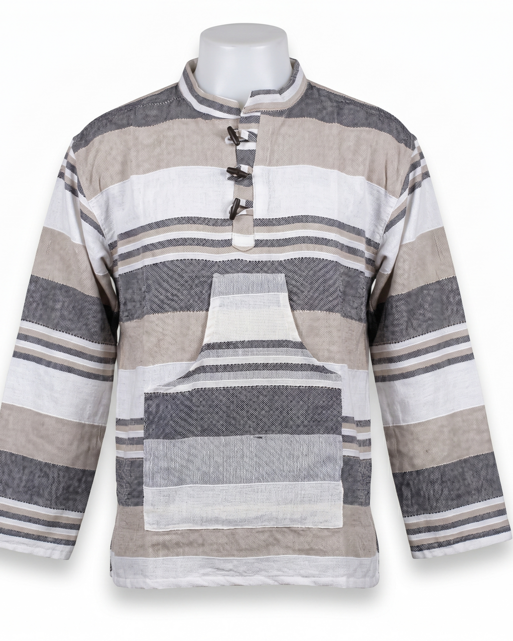 Unisex | Striped Grandad Cotton Shirt | Indian Boho style Kurta | kangaroo pocket | multicolored