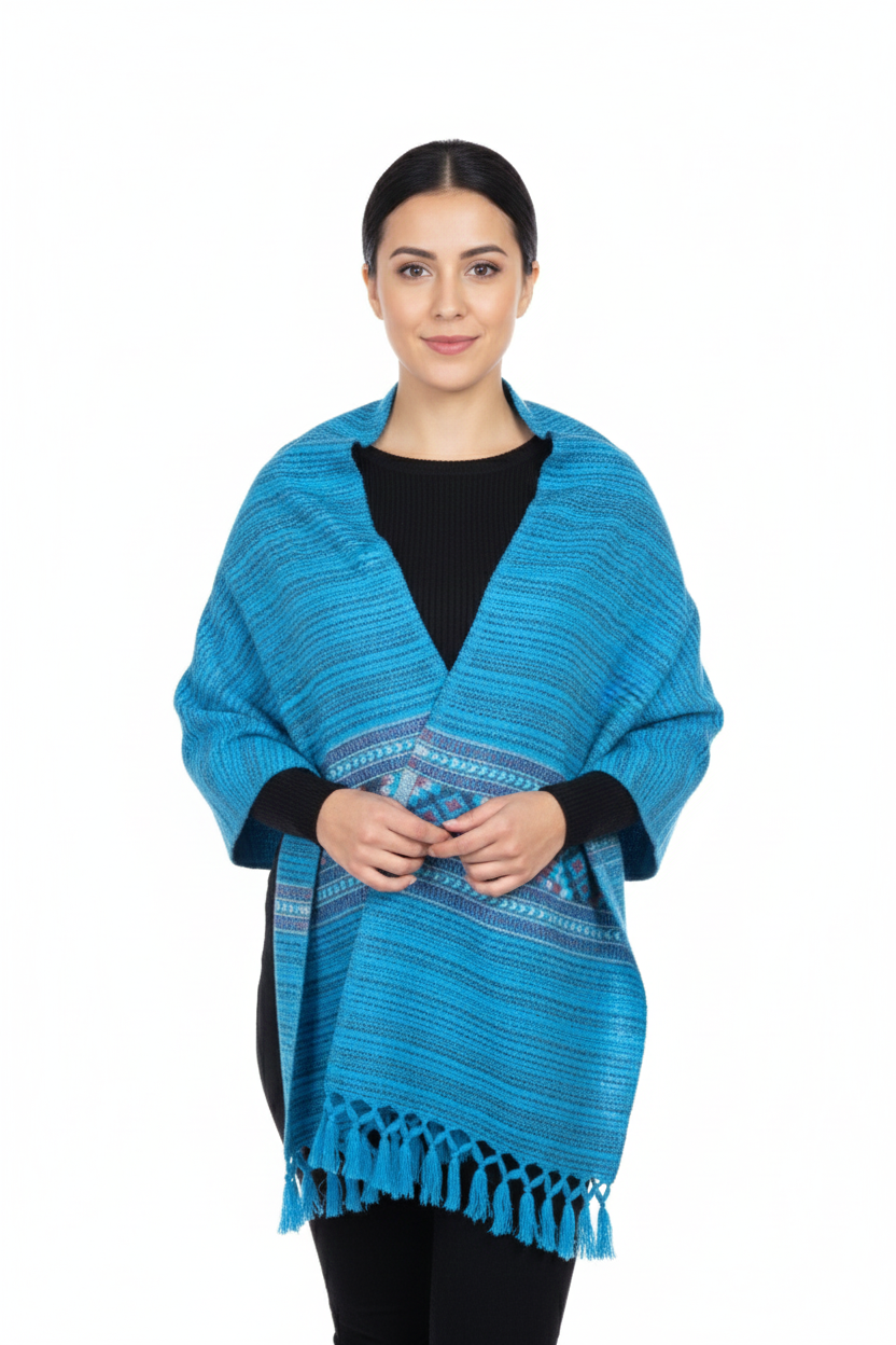 Women | Traditional Kullu Wool + Angora Shawl | GI Tagged | 1-Patti Design | handloomed