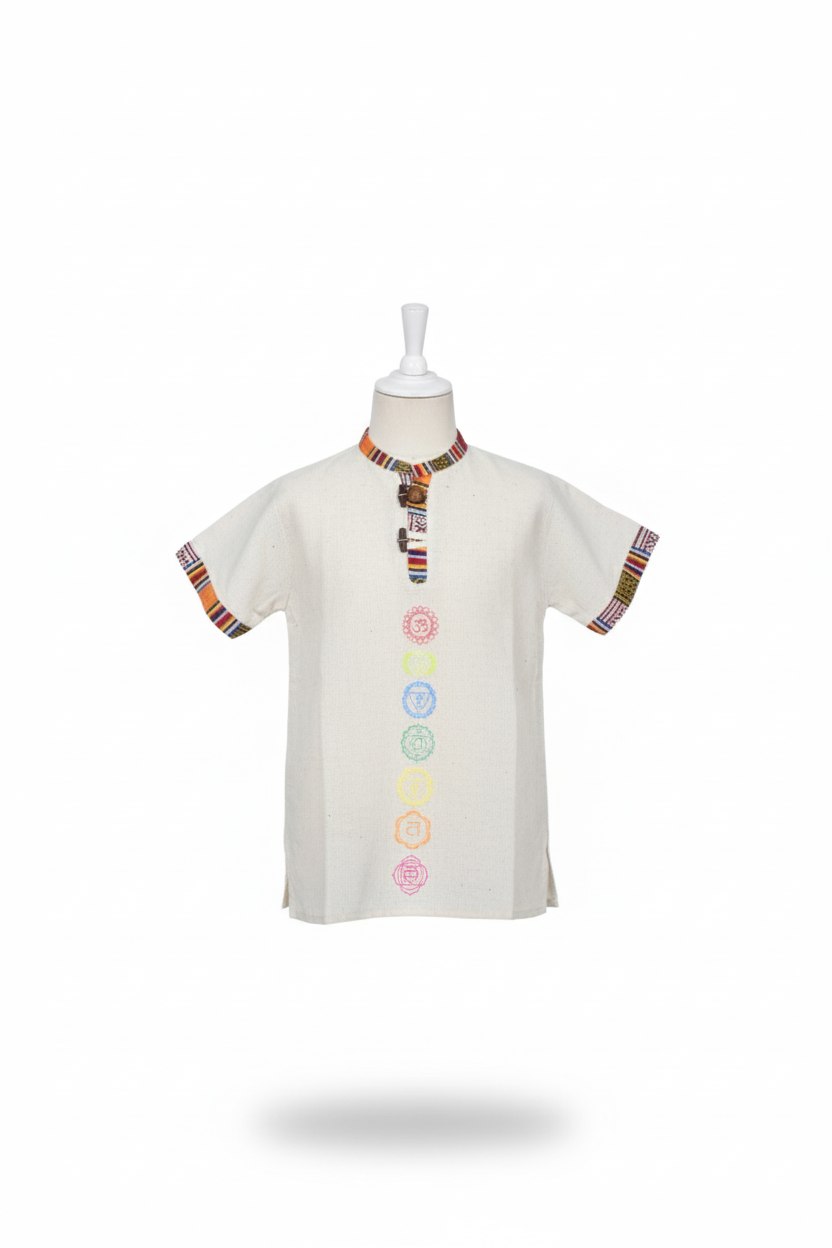 Kids | Himalayan Patti Printed Khadi Kurta | half sleeve | waist length | 7-Chakra print