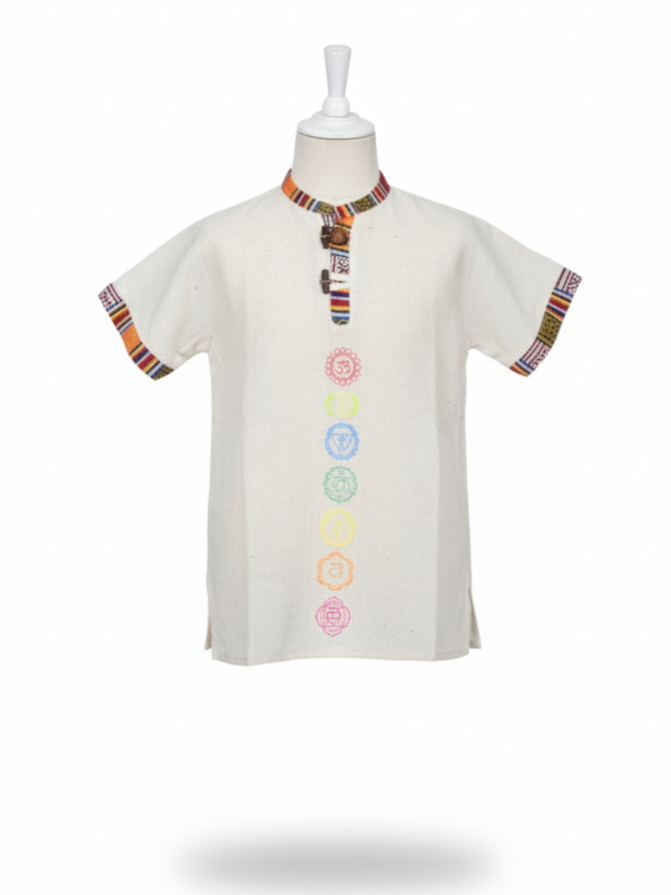 Kids | Himalayan Patti Printed Khadi Kurta | half sleeve | waist length | 7-Chakra print