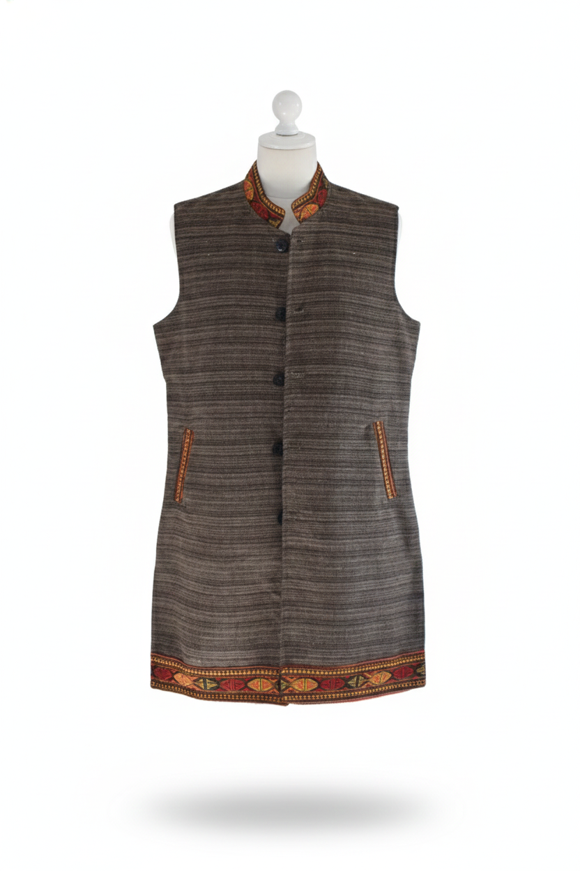 Women | Traditional Woolen Long Coat | Himachali Kullu Patti design | textured