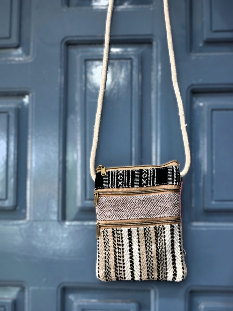 Cotton Passport Sling Bag (3-Pockets) | assorted multicoloured & Textured pattern | women