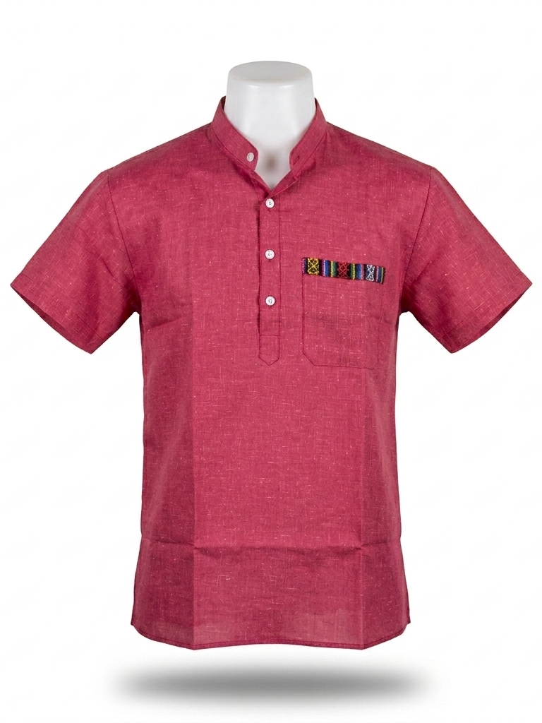 Men | Linen-blended Cotton Short Ethnic Kurta | half sleeve | chest and side pockets | textured pattern